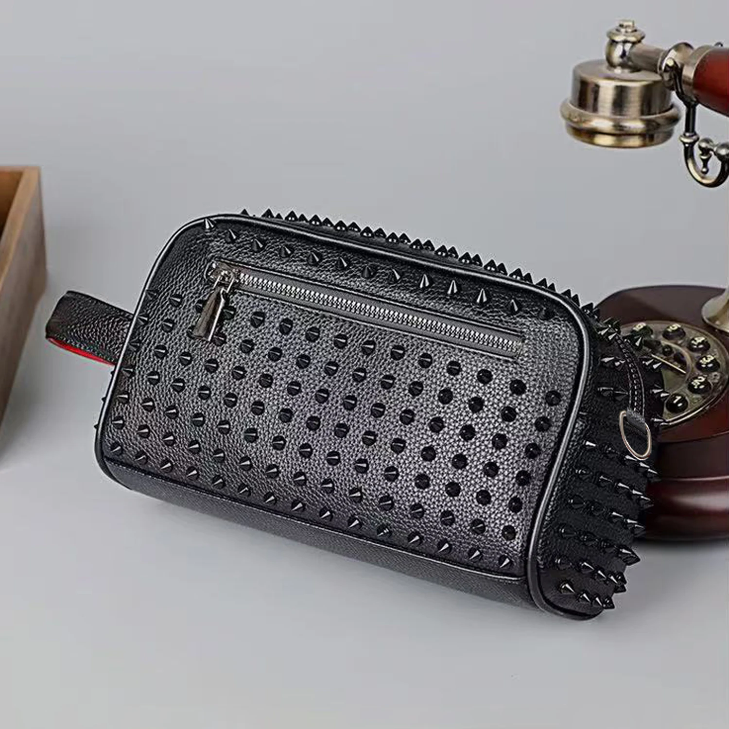 Men's Punk Rivet Studded Crossbody & Clutch Bag, 2-in-1 Convertible PU Leather Sling Bag with Detachable Strap
Men's Punk Rivet Studded Crossbody & Clutch Bag, 2-in-1 Convertible PU Leather Sling Bag with Detachable Strap