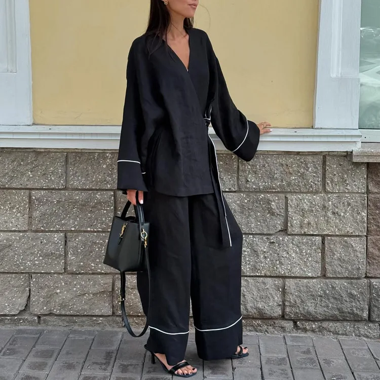 Spring Fashion Loose Black Cotton Women's Two Pieces Set 2026 Casual Long Sleeve Shirt With High Waist Wide Pants Set Female
Spring Fashion Loose Black Cotton Women's Two Pieces Set 2026 Casual Long Sleeve Shirt With High Waist Wide Pants Set Female