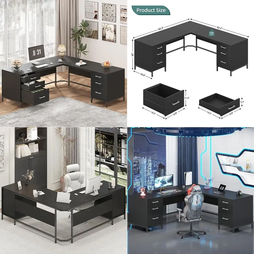 59 L Shaped Desk with 6 Wood Drawers, Large Home Office Corner Computer Desk with Storage File Cabinet, Modern Metal Wood Desk
59 L Shaped Desk with 6 Wood Drawers, Large Home Office Corner Computer Desk with Storage File Cabinet, Modern Metal Wood Desk