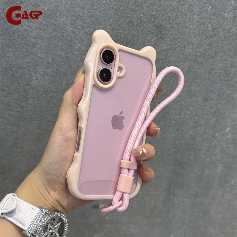Прозрачный чехол для телефона с 3D ушками из мультфильма для iPhone 16 Pro Max 16 15 14 13 Pro Max с волнистым краем и противоударным ремешком на запястье
Прозрачный чехол для телефона с 3D ушками из мультфильма для iPhone 16 Pro Max 16 15 14 13 Pro Max с волнистым краем и противоударным ремешком на запястье