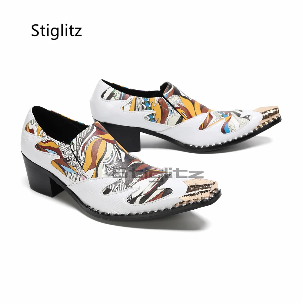 Prints Dress High Heels Genuine Leather Shoes for Men Iron Pointed Toe Slip On Graffiti Patchwork Formal Business Party Shoes
Prints Dress High Heels Genuine Leather Shoes for Men Iron Pointed Toe Slip On Graffiti Patchwork Formal Business Party Shoes