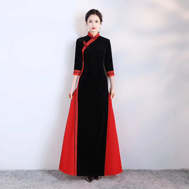 Retro Elegant Seven Points Sleeve Velour Aodai Qipao Mandarin Collar Handmade Buttons Runway Show Cheongsam Chinese Women Dress
Retro Elegant Seven Points Sleeve Velour Aodai Qipao Mandarin Collar Handmade Buttons Runway Show Cheongsam Chinese Women Dress