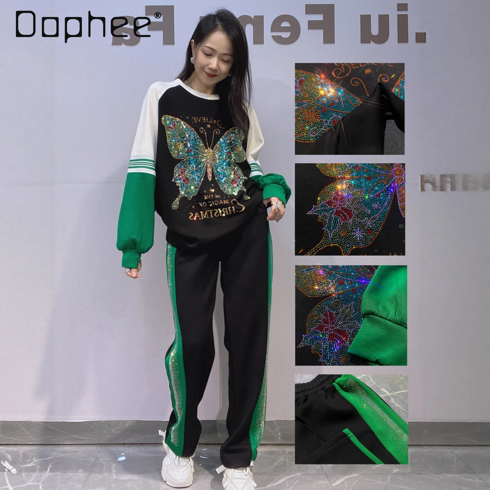 Women's Autumn Round Neck Pullover Long Sleeve Sweatshirt and Pants Set Cartoon Rhinestone Sportswear Two-Piece Sets Butterfly
Women's Autumn Round Neck Pullover Long Sleeve Sweatshirt and Pants Set Cartoon Rhinestone Sportswear Two-Piece Sets Butterfly