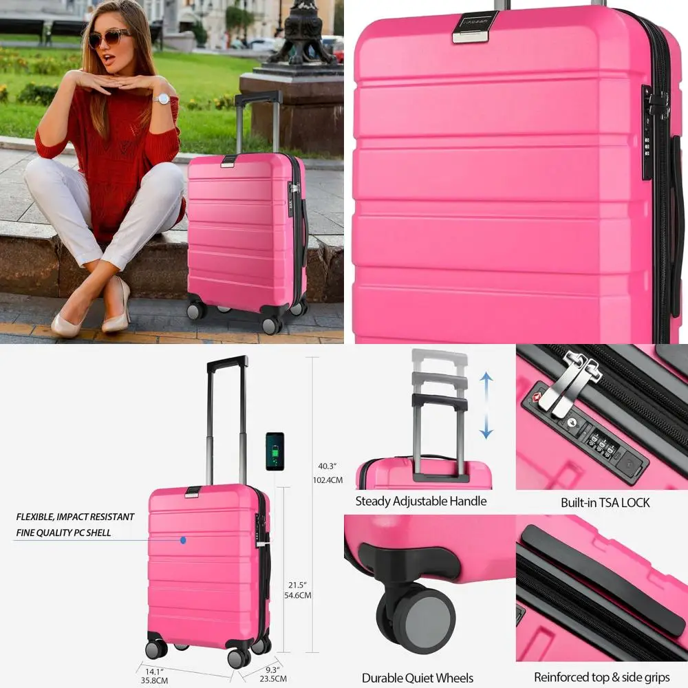 Расширяемый 20-пюровый жесткий чемодан-спиннер с замком TSA и USB-портом
Расширяемый 20-пюровый жесткий чемодан-спиннер с замком TSA и USB-портом