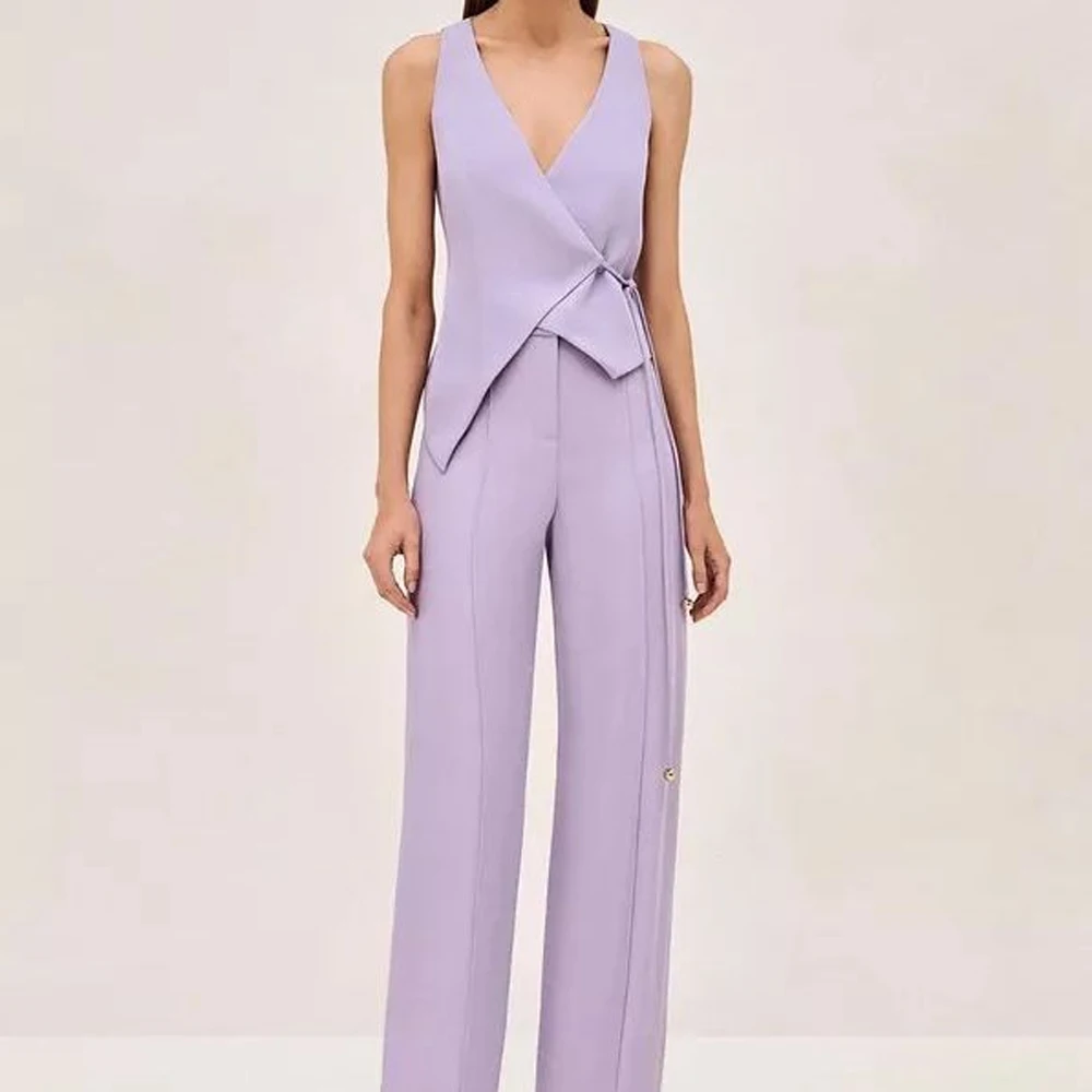 Lavender 2 Pieces Set for Women Elegant Woman's V-Neck Vest and Pants Set Wedding Guest Outfit Office Lady Casual Wear
Lavender 2 Pieces Set for Women Elegant Woman's V-Neck Vest and Pants Set Wedding Guest Outfit Office Lady Casual Wear
