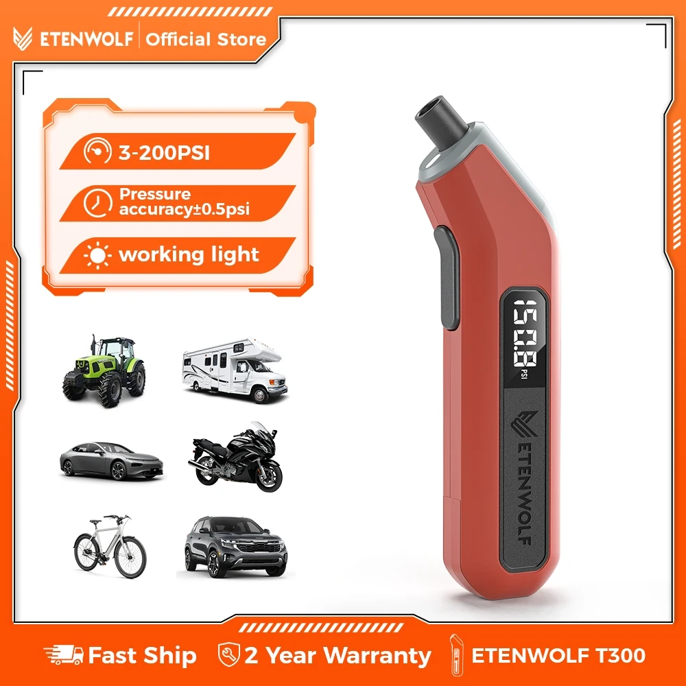 ETENWOLF T300 Digital Tire Pressure Gauge 3-200 PSI Calibrated to ANSI B40.7 Grade 2A Industrial Tire Gauge 3A Batteries
ETENWOLF T300 Digital Tire Pressure Gauge 3-200 PSI Calibrated to ANSI B40.7 Grade 2A Industrial Tire Gauge 3A Batteries