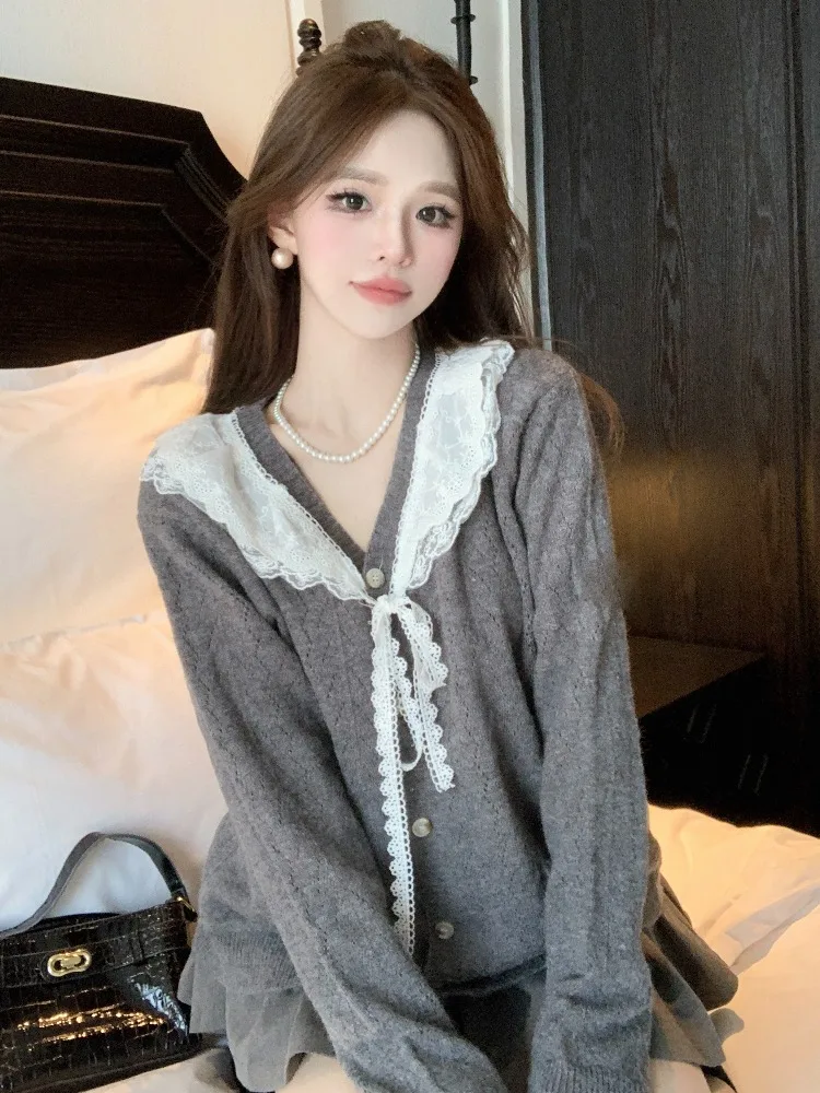 Korean Style Handmade Lace Collar Knitted Sweater Coat Women's Autumn Winter New Fashion Japanese Style Outerwear Trendy
Korean Style Handmade Lace Collar Knitted Sweater Coat Women's Autumn Winter New Fashion Japanese Style Outerwear Trendy