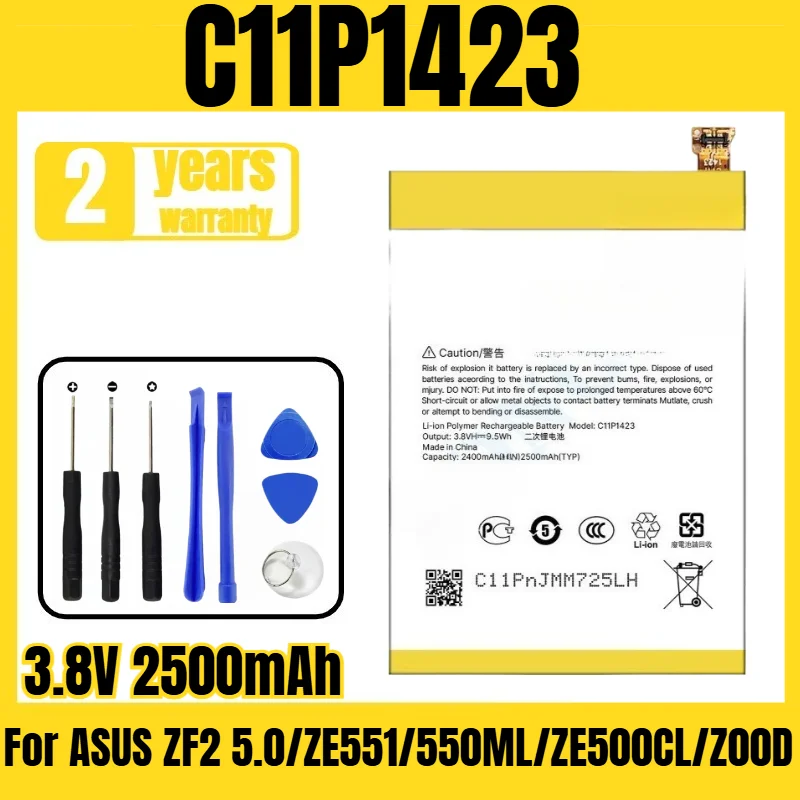 C11P1423 mobile phone battery, suitable for ASUS ZF2 5.0/ZE551/550ML/ZE500CL/Z00D battery,large capacity, free tool 3.8V 2500mAh
C11P1423 mobile phone battery, suitable for ASUS ZF2 5.0/ZE551/550ML/ZE500CL/Z00D battery,large capacity, free tool 3.8V 2500mAh