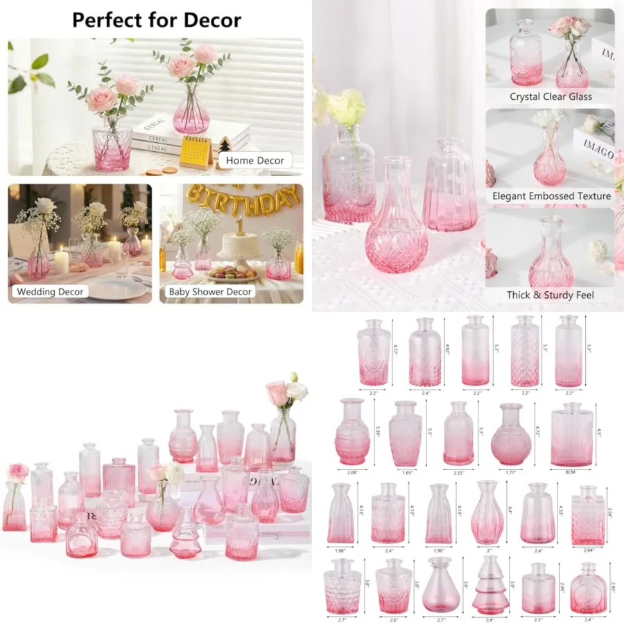 Flower Vase in Bulk Glass Bud Vases Vintage Small Vases for Centerpiece Table Wedding Decorations Home Decor Party
Flower Vase in Bulk Glass Bud Vases Vintage Small Vases for Centerpiece Table Wedding Decorations Home Decor Party