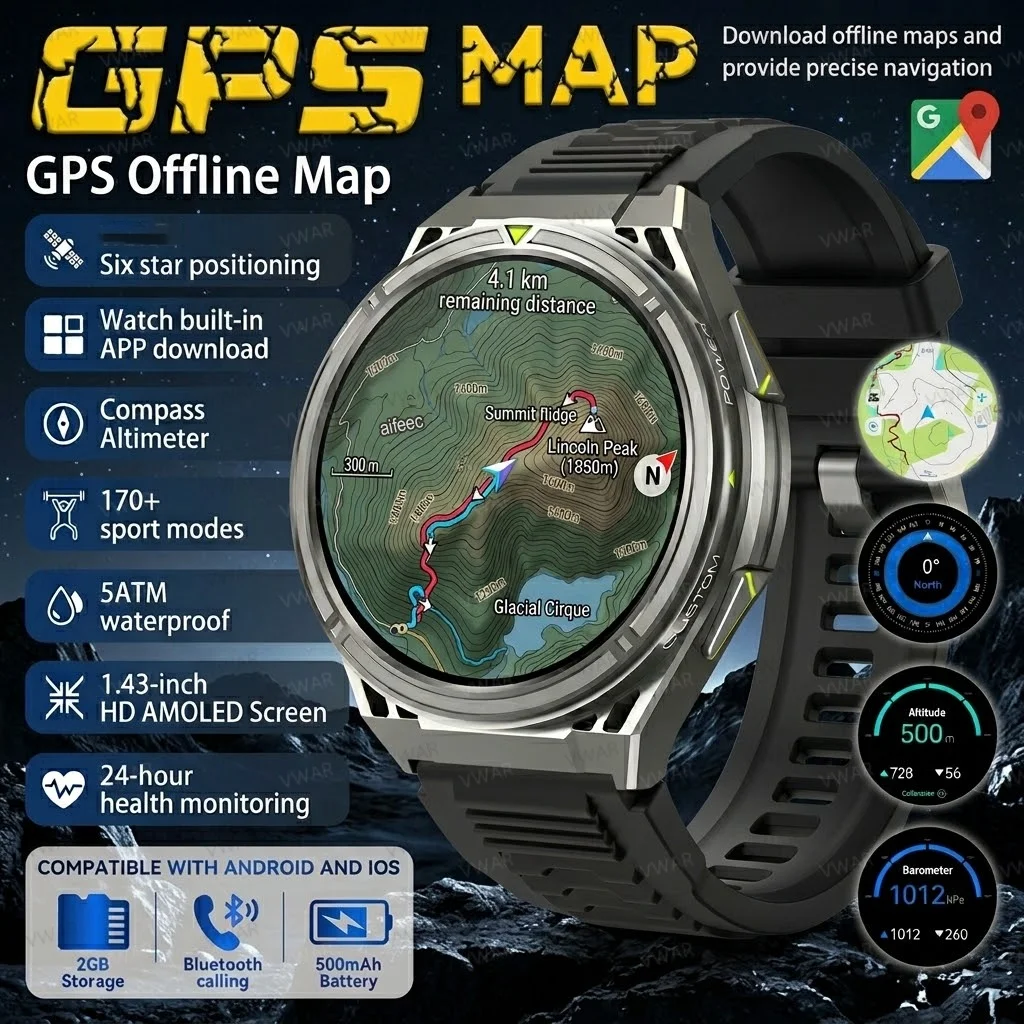 VWAR GPS Offline Map Smartwatch 5ATM Water Resistance Dual-Band GPS Health Monitoring Bluetooth Call Local Music Smart Watch
VWAR GPS Offline Map Smartwatch 5ATM Water Resistance Dual-Band GPS Health Monitoring Bluetooth Call Local Music Smart Watch