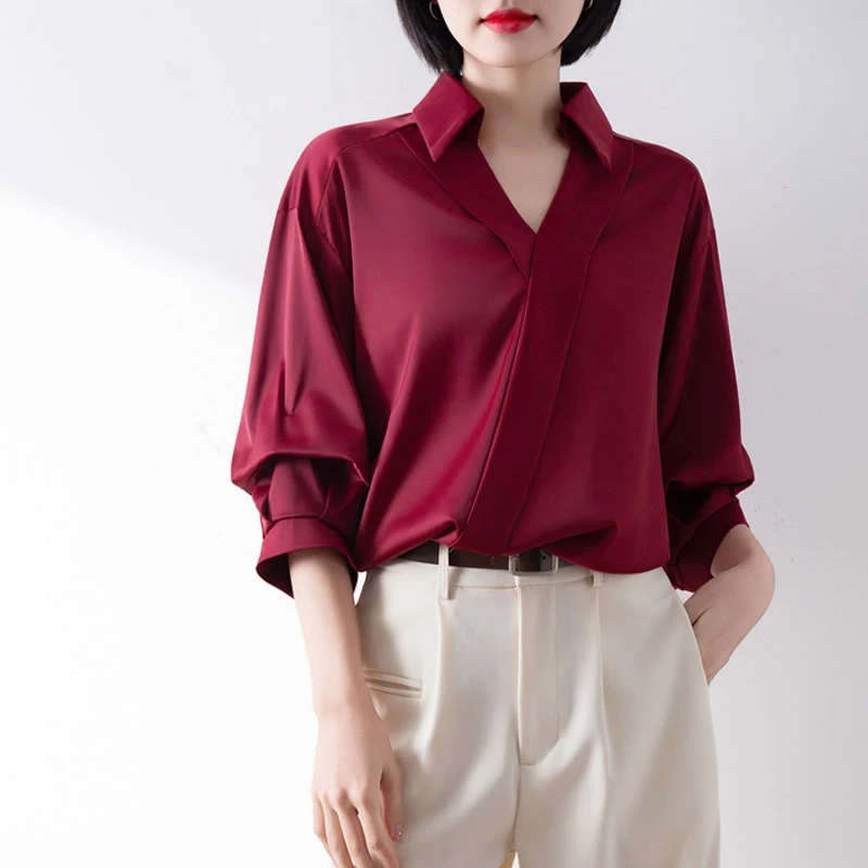 Women's Red Shirt Simple Style Satin Shirts Fashion Women Blouses 2025 Casual Long Sleeve Tops
Women's Red Shirt Simple Style Satin Shirts Fashion Women Blouses 2025 Casual Long Sleeve Tops