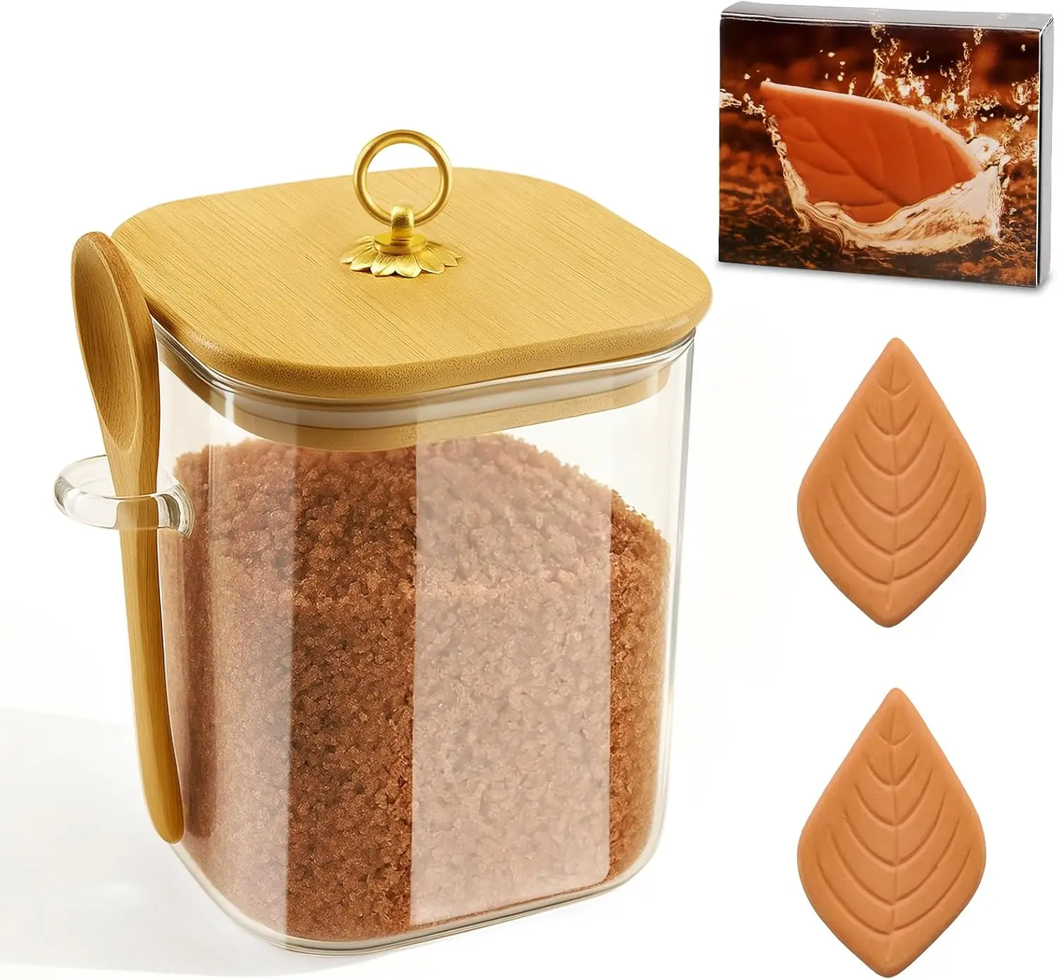 Brown Sugar Keeper Container, 850ml Airtight Glass Jar with Terra Cotta Savers & Spoon
Brown Sugar Keeper Container, 850ml Airtight Glass Jar with Terra Cotta Savers & Spoon