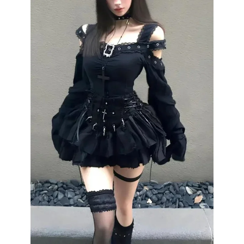 Winter Y2k Gothic Retro 2 Piece Sets Women Off Shoulder Tops + Pleated Mini Skirt Set New Black Dark Academia Chic Suit 2000s
Winter Y2k Gothic Retro 2 Piece Sets Women Off Shoulder Tops + Pleated Mini Skirt Set New Black Dark Academia Chic Suit 2000s
