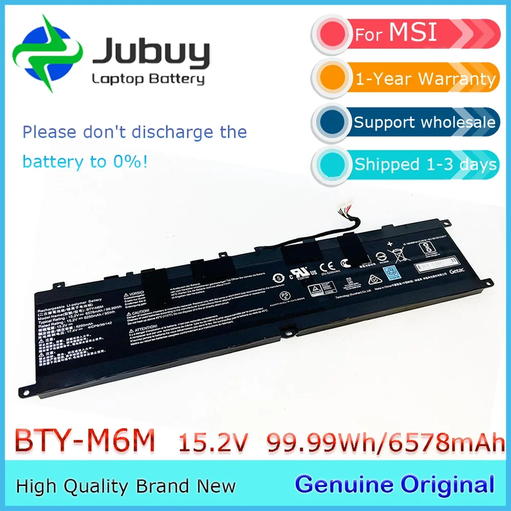 Original 15.2V 99.99Wh BTY-M6M Notebook Battery for MSI Creator 15 A10SFS A10SE Stealth GE66 GS66
Original 15.2V 99.99Wh BTY-M6M Notebook Battery for MSI Creator 15 A10SFS A10SE Stealth GE66 GS66