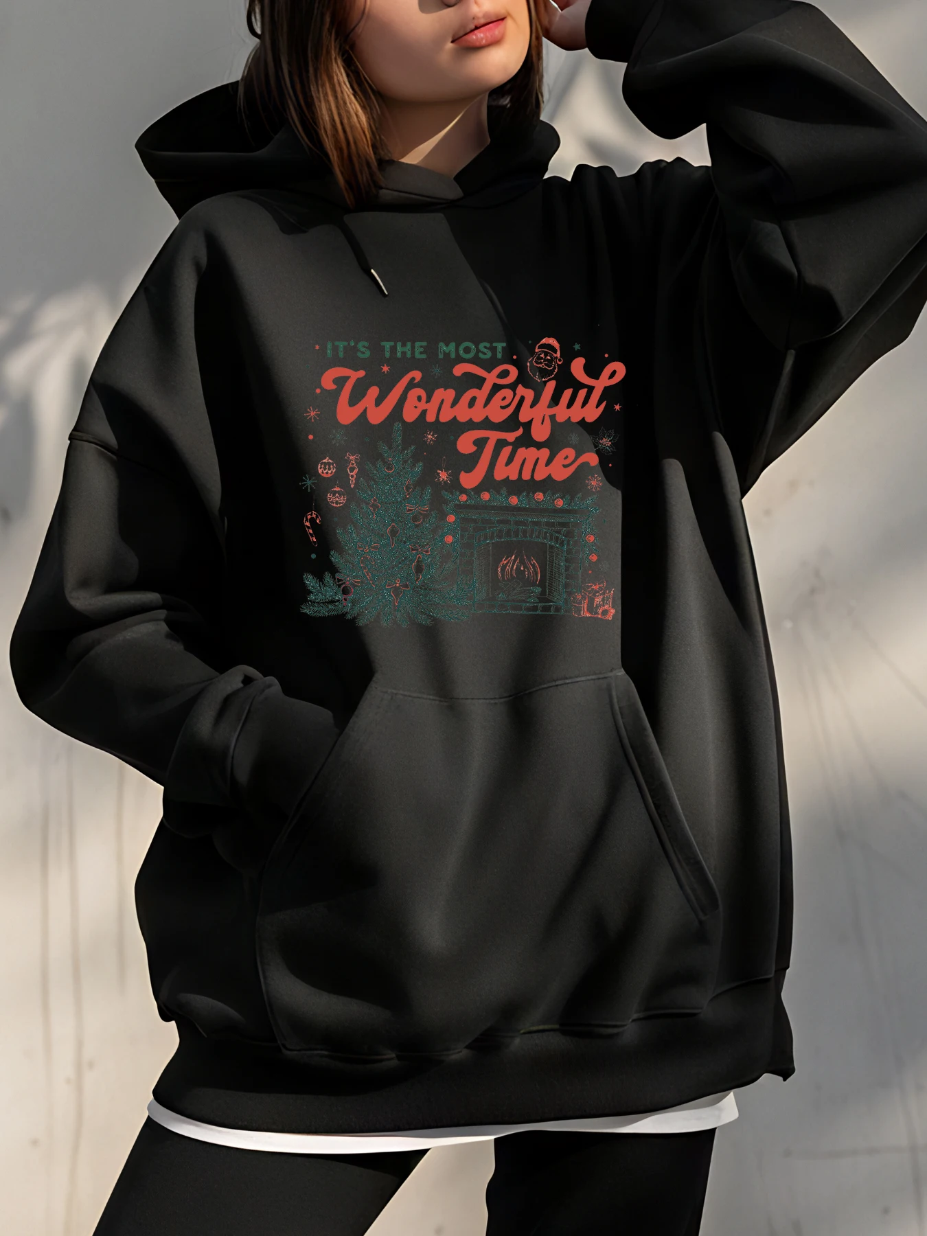 Рождественская толстовка с капюшоном Wonderful Time с принтом, женская повседневная зимняя толстовка, женская праздничная модная верхняя одежда
Рождественская толстовка с капюшоном Wonderful Time с принтом, женская повседневная зимняя толстовка, женская праздничная модная верхняя одежда