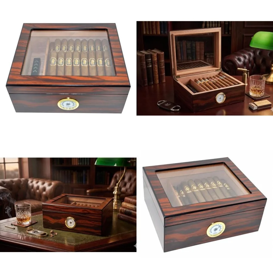 Cigar Humidors Storage 25-50 Cuba Cigars Case, Tempered Glass Top Display, Handcraft Spanish Cedar Wood Desktop Cigar Box with
Cigar Humidors Storage 25-50 Cuba Cigars Case, Tempered Glass Top Display, Handcraft Spanish Cedar Wood Desktop Cigar Box with