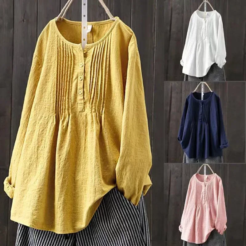 Women Summer Casual Long Sleeve O Neck Loose Blouse Korean Vintage Harajuku Solid Cotton and Linen Shirt Y2k Oversized 5XL Tops
Women Summer Casual Long Sleeve O Neck Loose Blouse Korean Vintage Harajuku Solid Cotton and Linen Shirt Y2k Oversized 5XL Tops