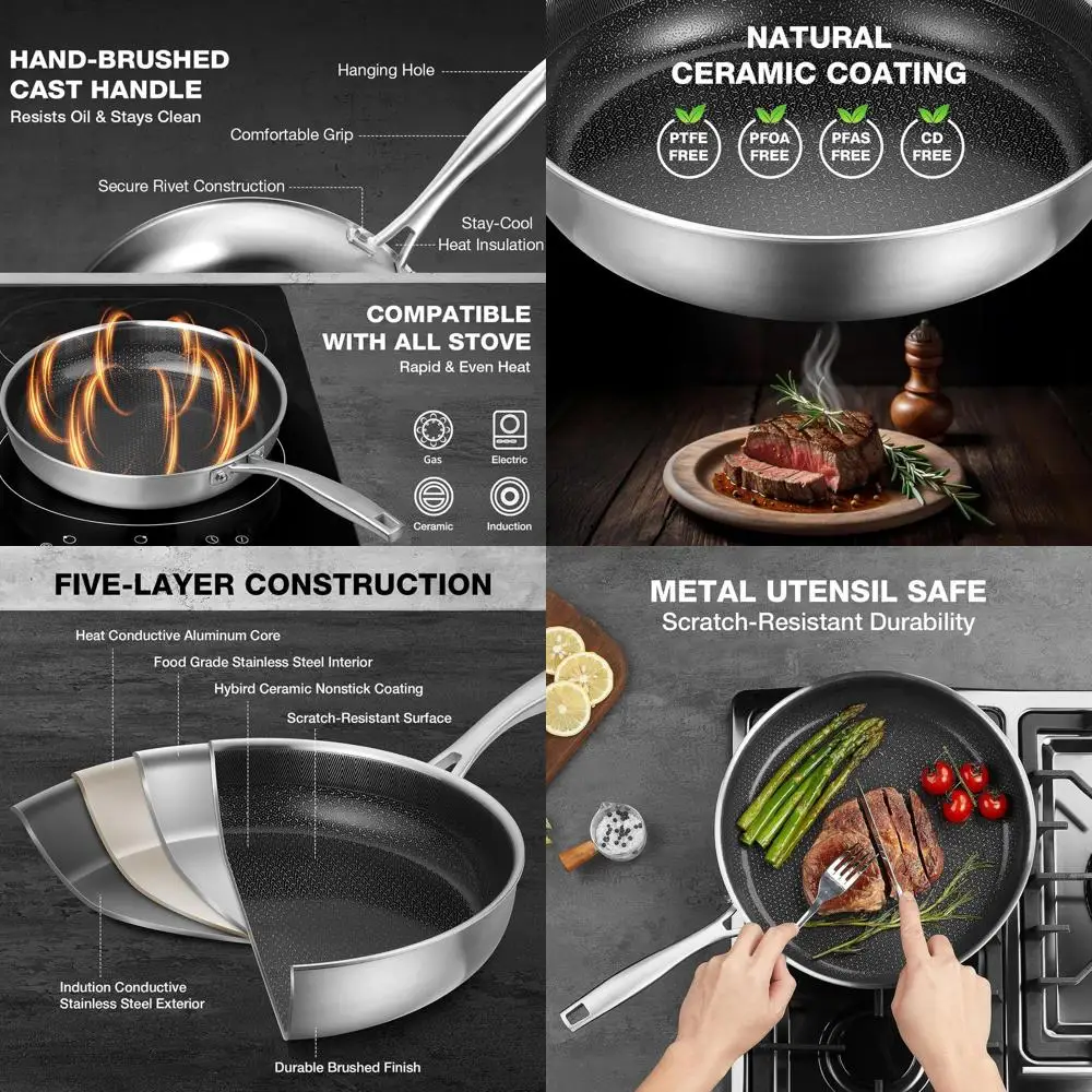 12-Inch Stainless Steel Nonstick Frying Pan with Lid, Oven-Safe Skillet, Induction Compatible Cookware
12-Inch Stainless Steel Nonstick Frying Pan with Lid, Oven-Safe Skillet, Induction Compatible Cookware