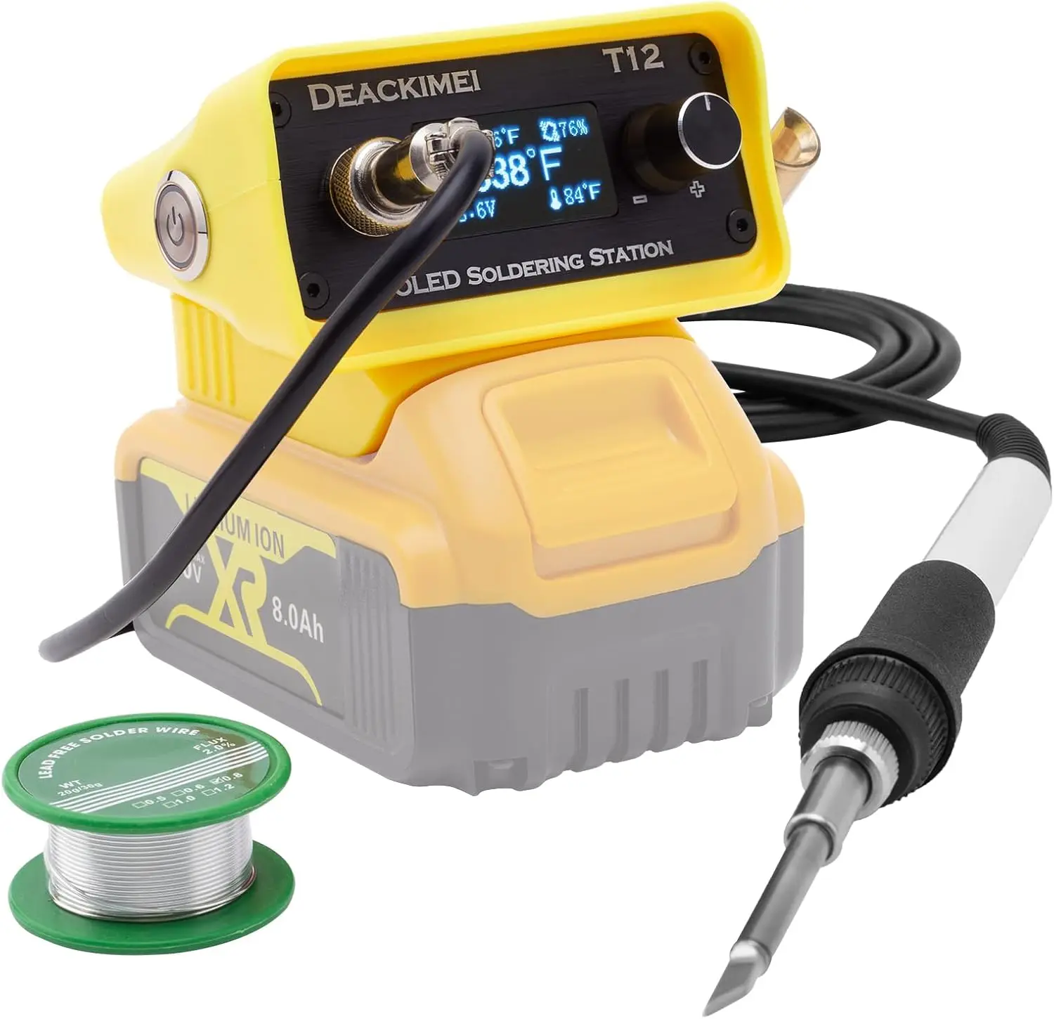 Cordless Soldering Iron Station for Dewalt 20V Max Battery, OLED Display, Auto Sleep, Low Voltage Protection, Lead-Free Solder
Cordless Soldering Iron Station for Dewalt 20V Max Battery, OLED Display, Auto Sleep, Low Voltage Protection, Lead-Free Solder