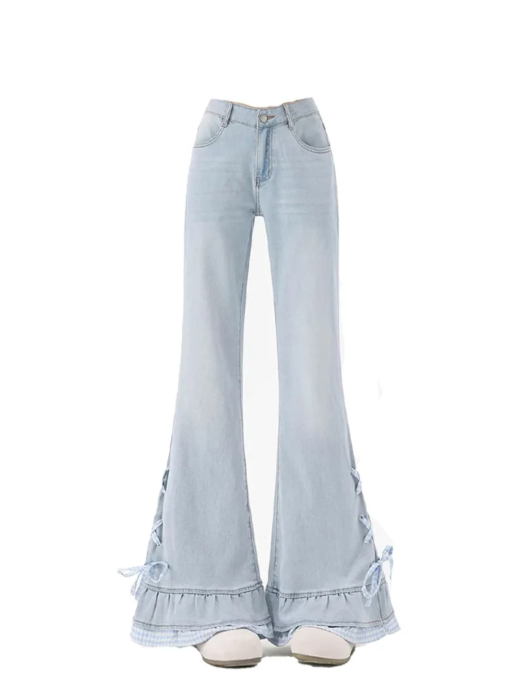Women's Light Blue Bow Tie Flared Jeans Y2K Japanese Harajuku High Street 90S Aesthetic Fashion Retro Denim Long Pants Clothing
Women's Light Blue Bow Tie Flared Jeans Y2K Japanese Harajuku High Street 90S Aesthetic Fashion Retro Denim Long Pants Clothing