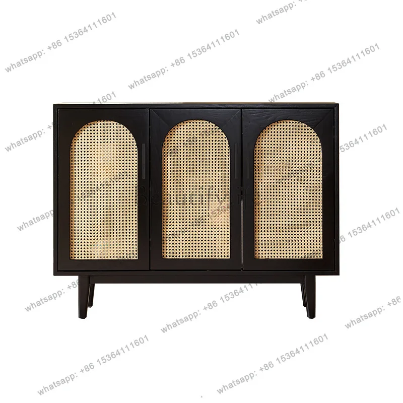 Nordic solid wood black simple rattan arch sideboard storage cabinet
Nordic solid wood black simple rattan arch sideboard storage cabinet