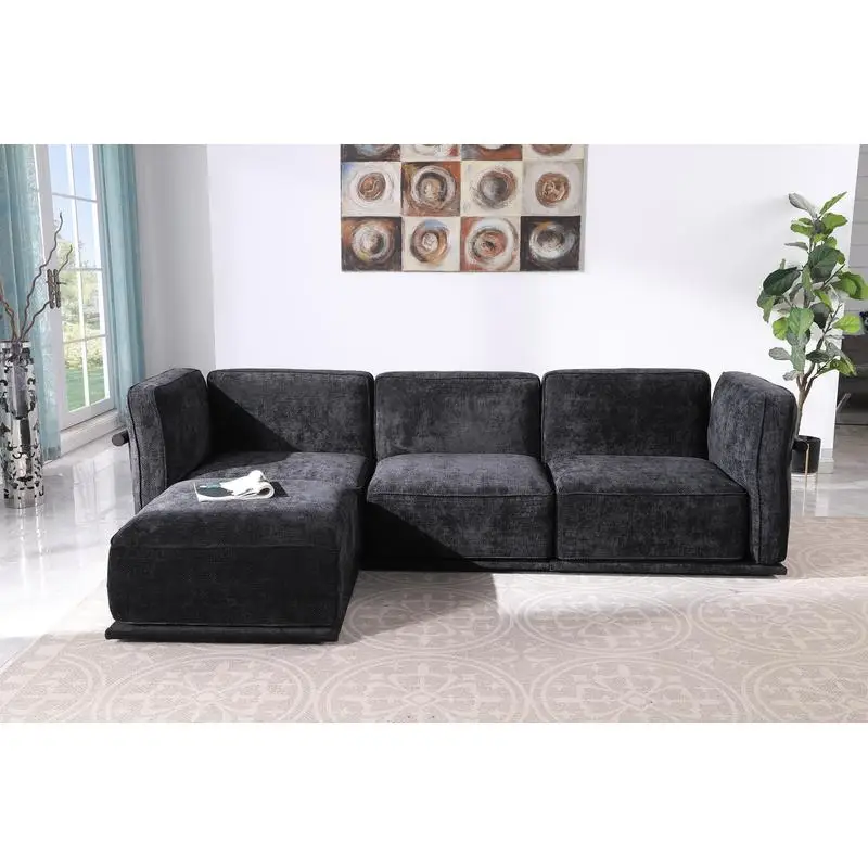Modular Fabric Sofa Set with Corner Module and Independent Seats, Includes Square Ottomans