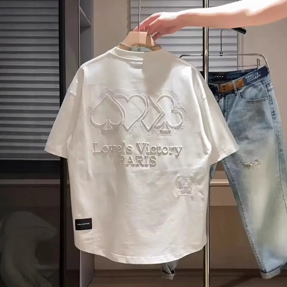 Summer New Heavy Embroidered Letter Crew Neck Short Sleeve Men's Trendy Loose Fit Breathable Turtleneck T-Shirt Base Shirt
Summer New Heavy Embroidered Letter Crew Neck Short Sleeve Men's Trendy Loose Fit Breathable Turtleneck T-Shirt Base Shirt