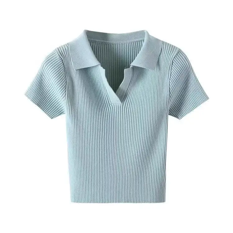 Collar Knitted Short Sleeve T-Shirt Women's Summer Slim Fit V-Neck Top Korean Style Commute Fashion Single Piece
Collar Knitted Short Sleeve T-Shirt Women's Summer Slim Fit V-Neck Top Korean Style Commute Fashion Single Piece