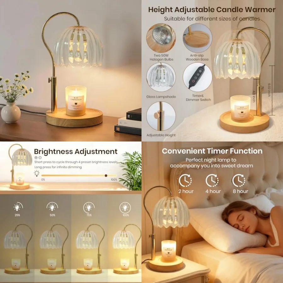 Candle Warmer Lamp with Timer and Dimmer, Height Adjustable Electric Candle Lamp Warmer for Scented Jar Candles with 2 Bulbs, M
Candle Warmer Lamp with Timer and Dimmer, Height Adjustable Electric Candle Lamp Warmer for Scented Jar Candles with 2 Bulbs, M