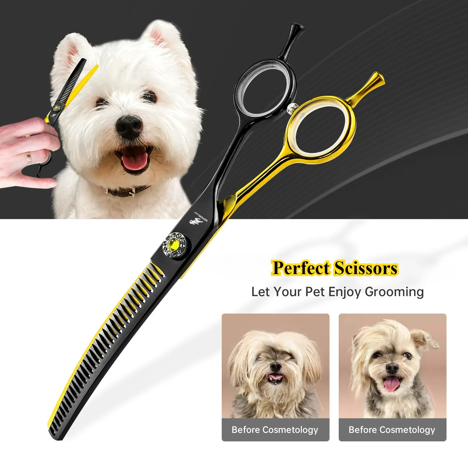 7 inch Professional Pet Grooming Shears Fishbone Teeth Curved Chunker Scissors JP440C Groomer Tools For Dog Groomer Tools
7 inch Professional Pet Grooming Shears Fishbone Teeth Curved Chunker Scissors JP440C Groomer Tools For Dog Groomer Tools