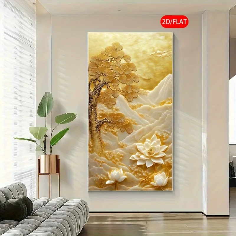 2D Flat Modern Golden Tree & Lotus Mountain Canvas Wall Art Frameless Abstract Canvas Prints for Decorating Living Room Corridor
2D Flat Modern Golden Tree & Lotus Mountain Canvas Wall Art Frameless Abstract Canvas Prints for Decorating Living Room Corridor