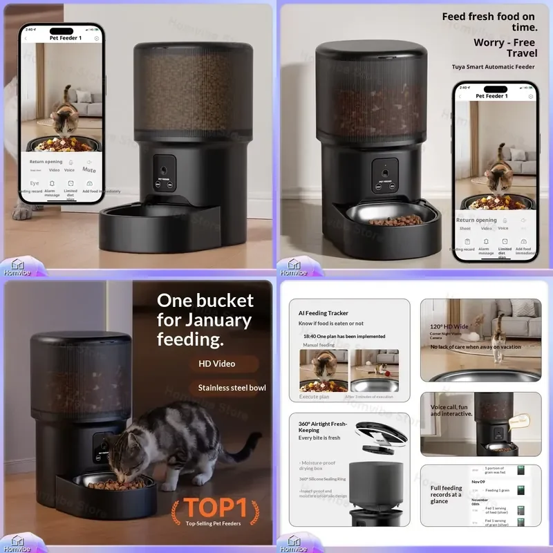 4L Automatic Cat Feeder with Camera Smart Pet Food Dispenser APP Controlled Feeding Timer Stainless Steel Bowl for Cats Dogs
4L Automatic Cat Feeder with Camera Smart Pet Food Dispenser APP Controlled Feeding Timer Stainless Steel Bowl for Cats Dogs