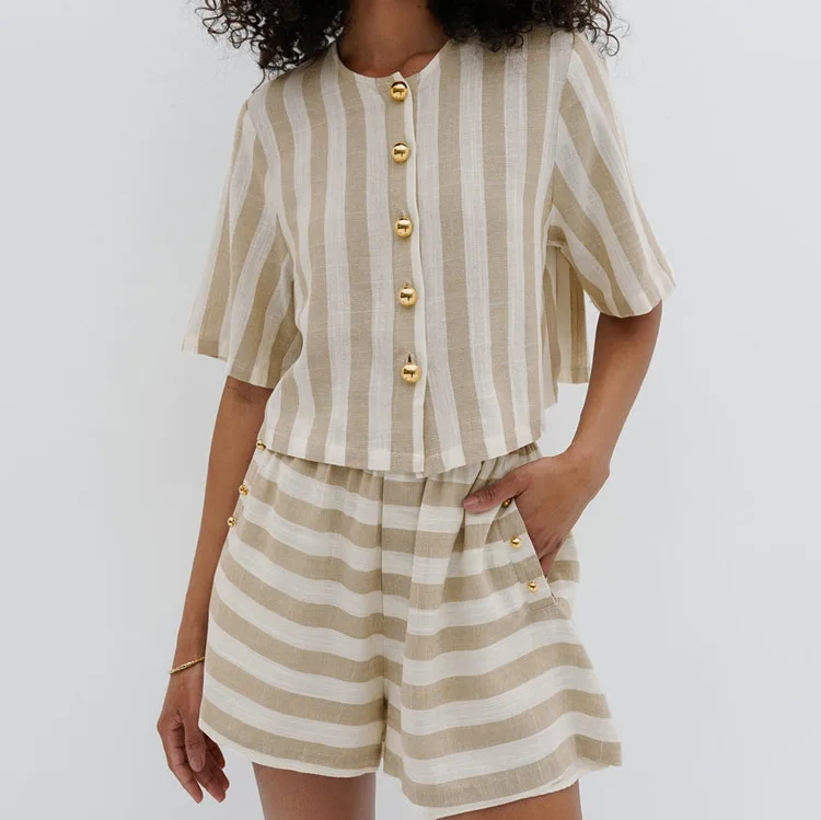 Women Short Set Striped Short Sleeve Set Cotton Polyester Loose Fit Two Piece Casual Summer Outfit Comfortable Breathable
Women Short Set Striped Short Sleeve Set Cotton Polyester Loose Fit Two Piece Casual Summer Outfit Comfortable Breathable