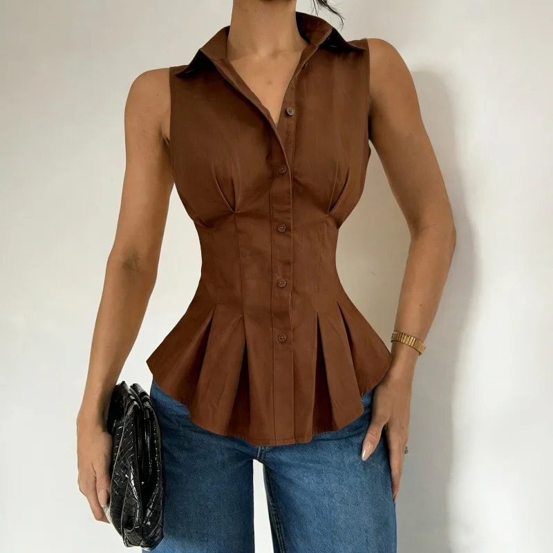 The Best-selling Lapel Ruffled Hem Cinched Waist Sleeveless Shirt Elegant and Fashionable with Beautiful Pleats for Women's Wear
The Best-selling Lapel Ruffled Hem Cinched Waist Sleeveless Shirt Elegant and Fashionable with Beautiful Pleats for Women's Wear