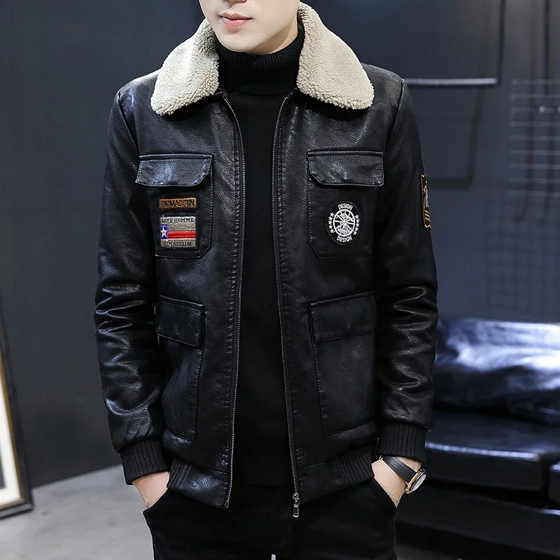 Faux Leather Jacket Men Fashion Badge Patches Male Thicken Pu Jackets Winter Fur Collar Plush Lining Motorcycle Moto Coat Men
Faux Leather Jacket Men Fashion Badge Patches Male Thicken Pu Jackets Winter Fur Collar Plush Lining Motorcycle Moto Coat Men