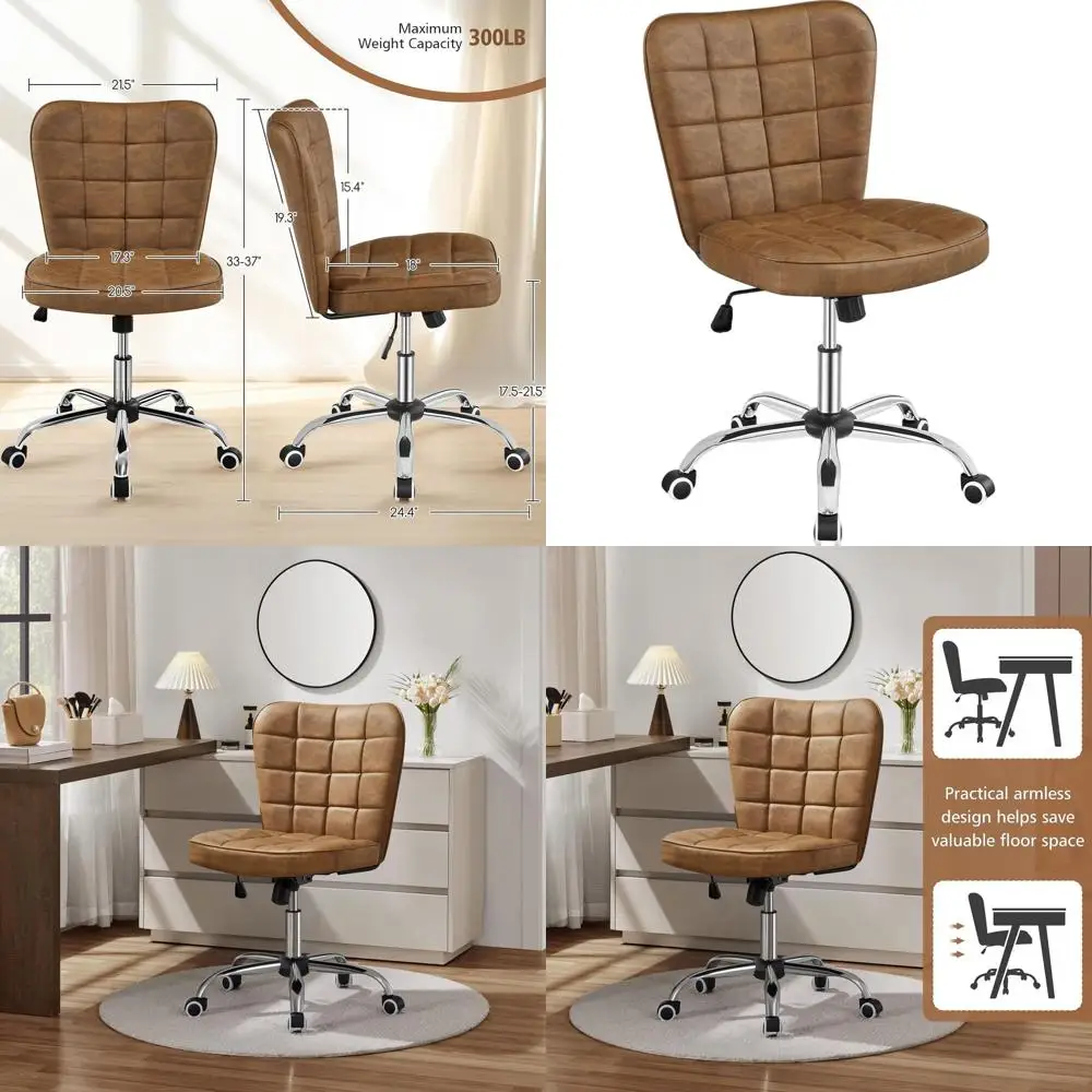 Modern Tufted Faux Leather Armless Desk Chair with Adjustable Height and Wheels for Home/Office, Retro Brown
Modern Tufted Faux Leather Armless Desk Chair with Adjustable Height and Wheels for Home/Office, Retro Brown