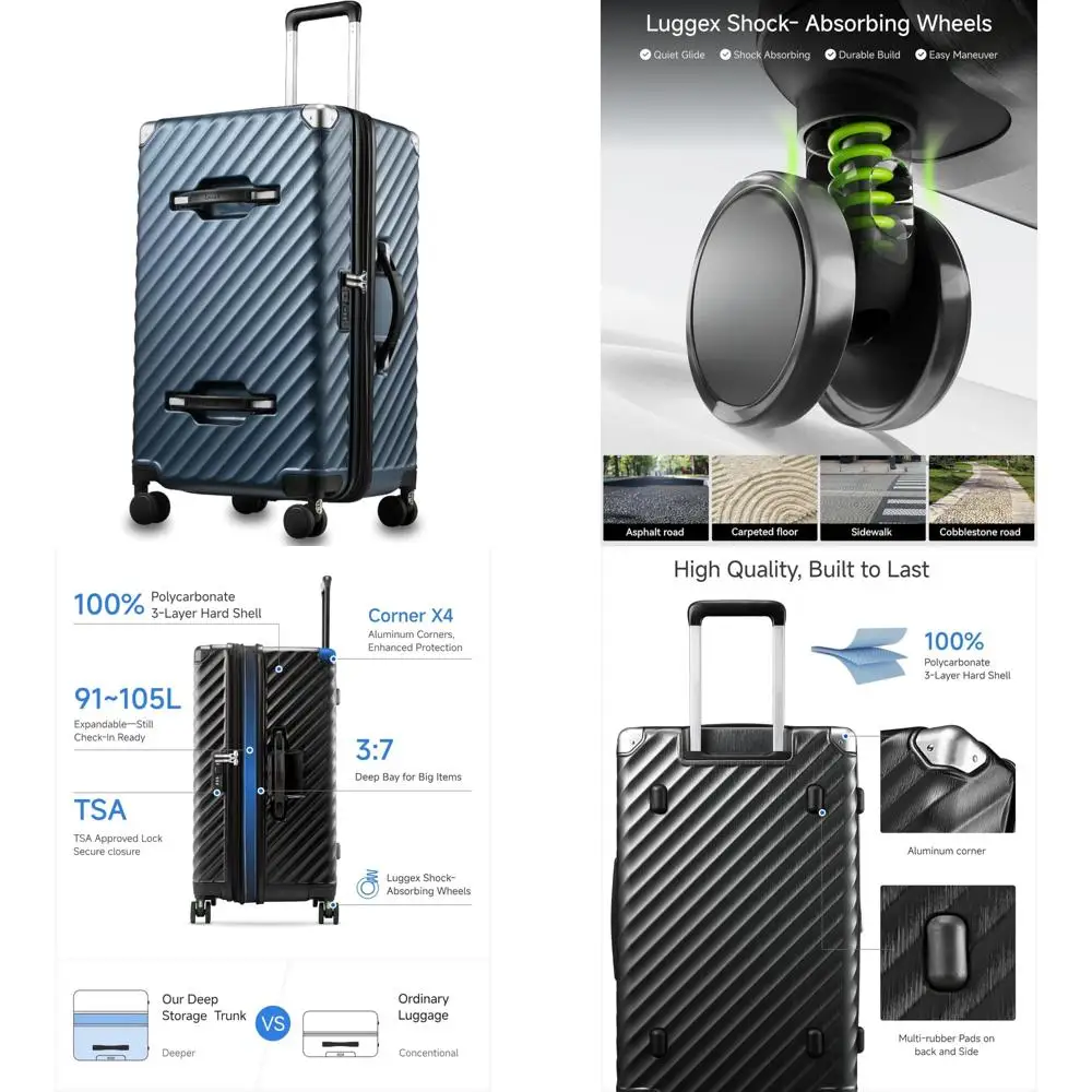 Расширяемый чемодан с твердым корпусом, большой 28-дюймовый чемодан, замок TSA, амортизирующие колеса, синий, вместимость 91–105 л.
Расширяемый чемодан с твердым корпусом, большой 28-дюймовый чемодан, замок TSA, амортизирующие колеса, синий, вместимость 91–105 л.