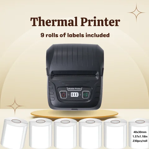 KAYSION Termal Etiket Yazıcısı, Ürün, Adres, Küçük İşletme, Ev, Kendin Yap Etiket için 9 Rulo Etiket Taşınabilir Etiket Yazıcısını İçerir
