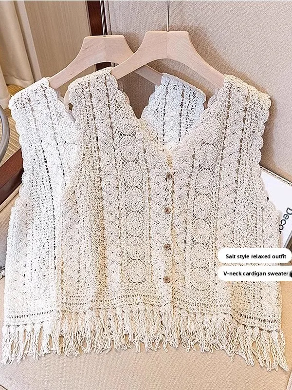 Bohemian Lace Hook Flower Hollow V-neck Knitted Vest Women Summer Large Size Fat MM over Shirt Korean Style Loose Fit Cardigan
Bohemian Lace Hook Flower Hollow V-neck Knitted Vest Women Summer Large Size Fat MM over Shirt Korean Style Loose Fit Cardigan