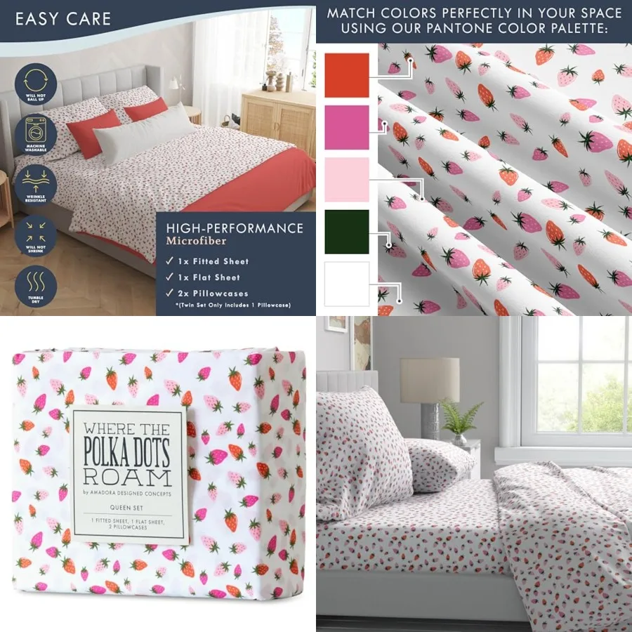Bedsheets for Size 4 Pcs Soft Cozy Stylish Bedding Set with Colorful Strawberry Print, Vibrant and Fresh Color Theme Bed Sheet
Bedsheets for Size 4 Pcs Soft Cozy Stylish Bedding Set with Colorful Strawberry Print, Vibrant and Fresh Color Theme Bed Sheet