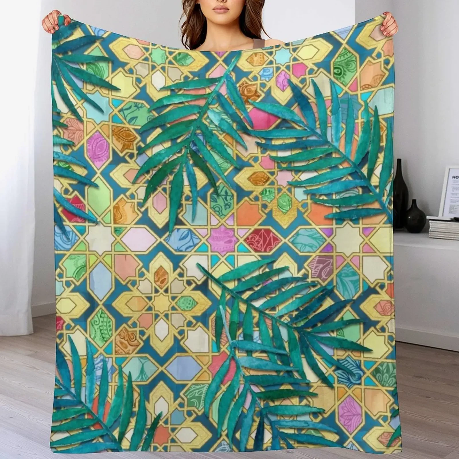Gilded Moroccan Mosaic Tiles with Palm Leaves Throw Blanket Soft Decorative Throw Stuffeds Blankets
Gilded Moroccan Mosaic Tiles with Palm Leaves Throw Blanket Soft Decorative Throw Stuffeds Blankets