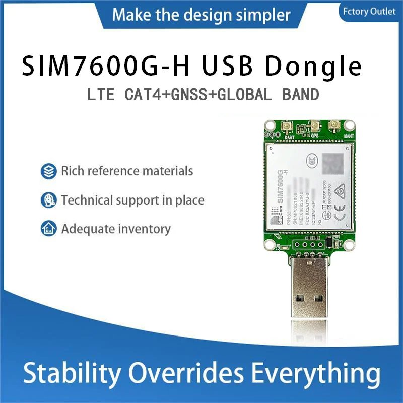 SIM7600G-H USB Dongle Modem with Antenna SIMCOM 4G LTE Cat4 Module Supports GNSS Global Band LTE-TDD/LTE-FDD/HSPA+/GSM/GPRS/EDGE
SIM7600G-H USB Dongle Modem with Antenna SIMCOM 4G LTE Cat4 Module Supports GNSS Global Band LTE-TDD/LTE-FDD/HSPA+/GSM/GPRS/EDGE