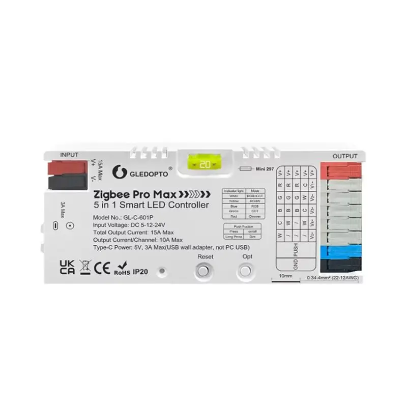 GLEDOPTO Pro Max Zigbee 3.0 5 In 1 LED Controller RGBW RGB CCT Dimmer Color White Light Mix Mixer 20A Pluggable Fuse App Voice
GLEDOPTO Pro Max Zigbee 3.0 5 In 1 LED Controller RGBW RGB CCT Dimmer Color White Light Mix Mixer 20A Pluggable Fuse App Voice
