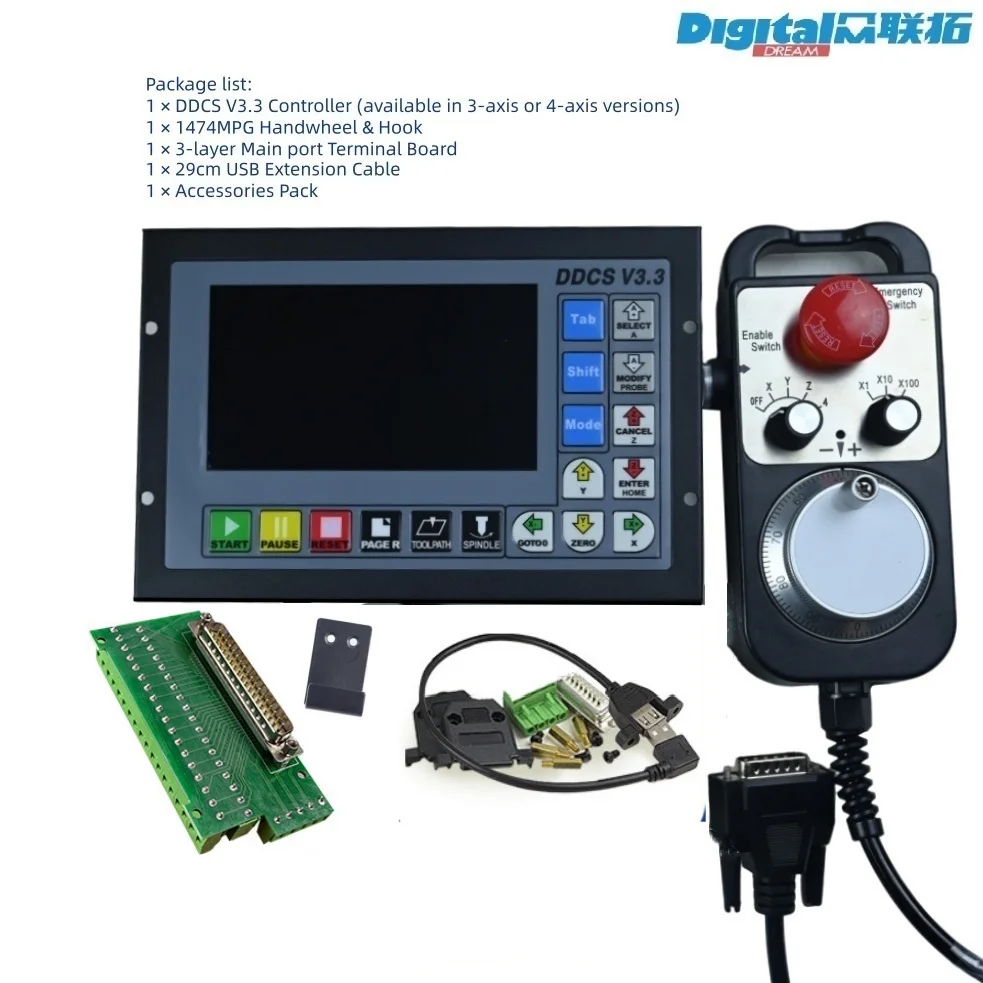 DDCS V3.3 / DDCS V3.1 CNC Motion Controller Kit 3/4 Axis With 1474MPG Handwheel For Cnc Engraving And Milling Machines
DDCS V3.3 / DDCS V3.1 CNC Motion Controller Kit 3/4 Axis With 1474MPG Handwheel For Cnc Engraving And Milling Machines
