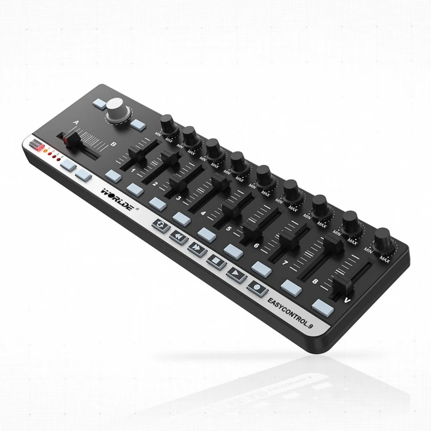 Worlde EasyControl.9 MIDI Controller – 9 Knobs + 9 Sliders + 9 Buttons, 4 Memory Banks, 6 Transport Keys, for PC/Mac
Worlde EasyControl.9 MIDI Controller – 9 Knobs + 9 Sliders + 9 Buttons, 4 Memory Banks, 6 Transport Keys, for PC/Mac