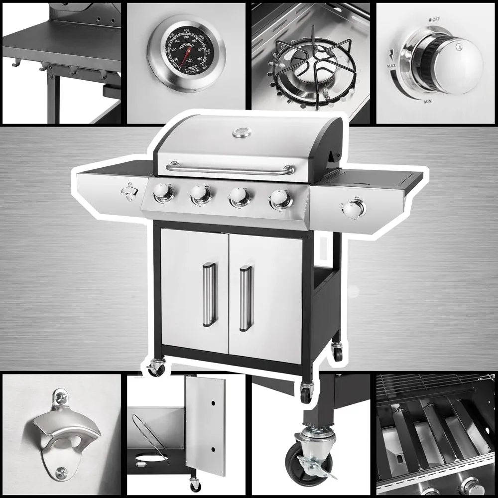 4-Burner Propane Gas BBQ Grill with Side Burner, Barbecue Gas Grill with Enameled Cast Iron Grates for Outdoor, Customized
4-Burner Propane Gas BBQ Grill with Side Burner, Barbecue Gas Grill with Enameled Cast Iron Grates for Outdoor, Customized