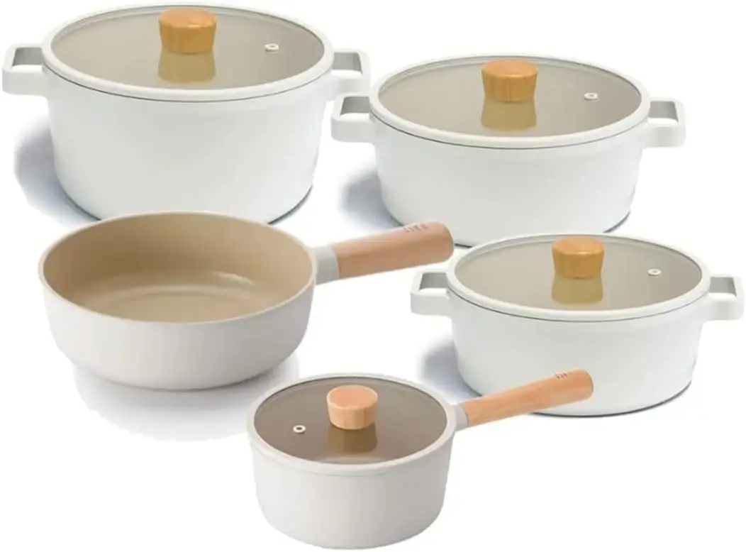 FIKA Kitchen Essential 9-Piece Nonstick Cookware Set, Healthy Cooking Ceramic Coating Pots with Lid and Wok with Wood Handle, In
FIKA Kitchen Essential 9-Piece Nonstick Cookware Set, Healthy Cooking Ceramic Coating Pots with Lid and Wok with Wood Handle, In