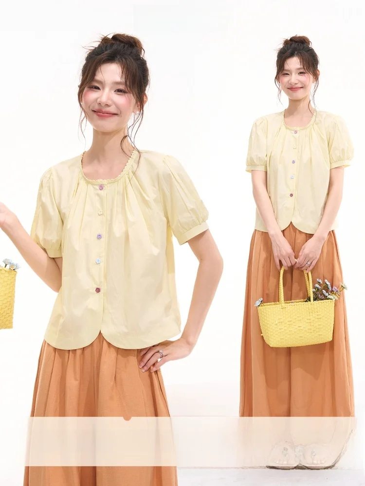 Button Short Sleeve Women's Shirt Korean Style Floral Buttons Loose Fit Cotton Summer Top by Heme Flower Field Window
Button Short Sleeve Women's Shirt Korean Style Floral Buttons Loose Fit Cotton Summer Top by Heme Flower Field Window