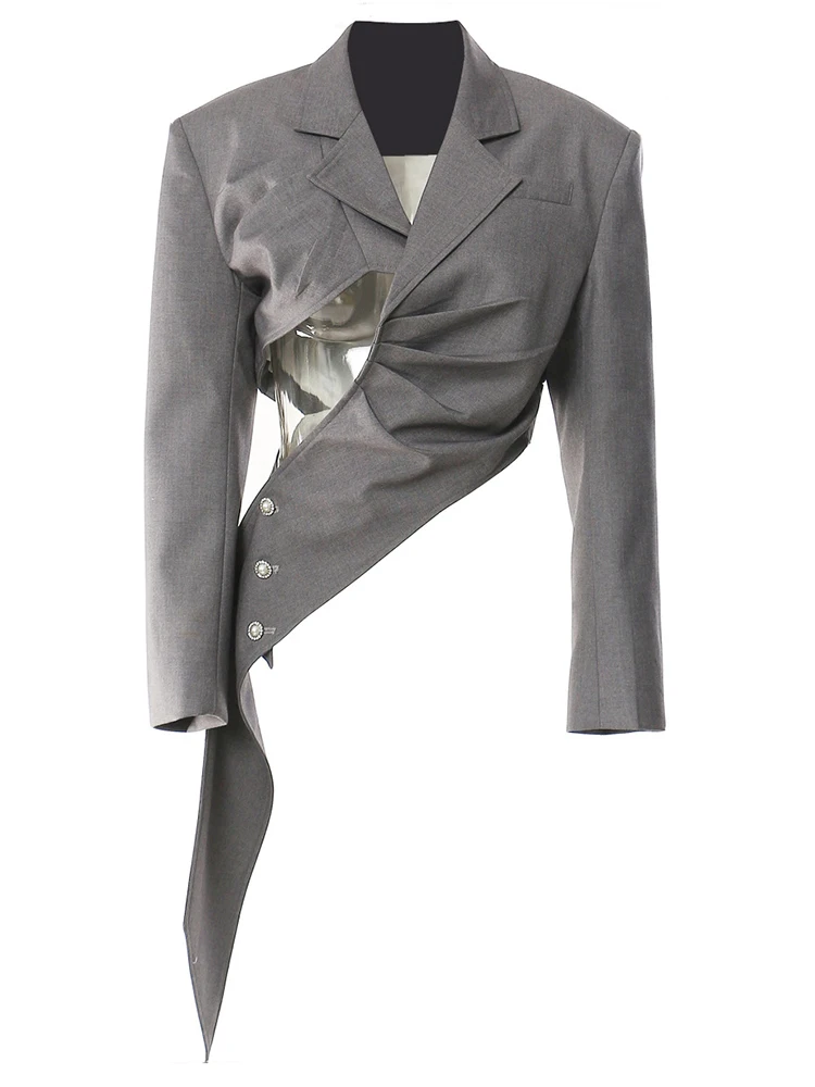 Y2K High Street Women Gray Irregular Suit Pleated Elegant Blazer New Lapel Long Sleeve Outerwear Loose Fit Jacket Spring 2025
Y2K High Street Women Gray Irregular Suit Pleated Elegant Blazer New Lapel Long Sleeve Outerwear Loose Fit Jacket Spring 2025