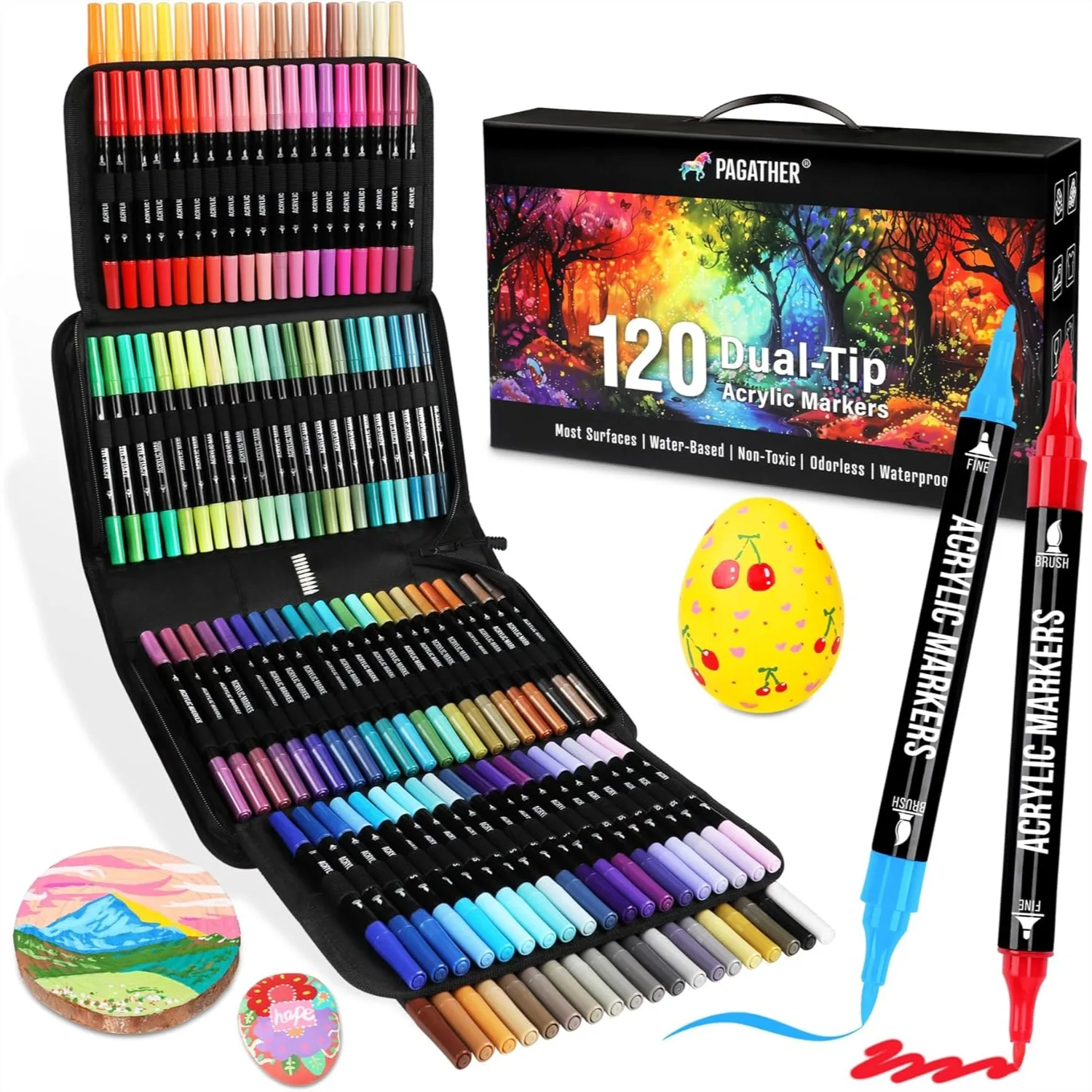 120 Colors Acrylic Paint Markers, Dual Tip Fine and Brush Pens with 24 Metallic Colors for Rock, Canvas, Wood, Ceramic, Glass
120 Colors Acrylic Paint Markers, Dual Tip Fine and Brush Pens with 24 Metallic Colors for Rock, Canvas, Wood, Ceramic, Glass